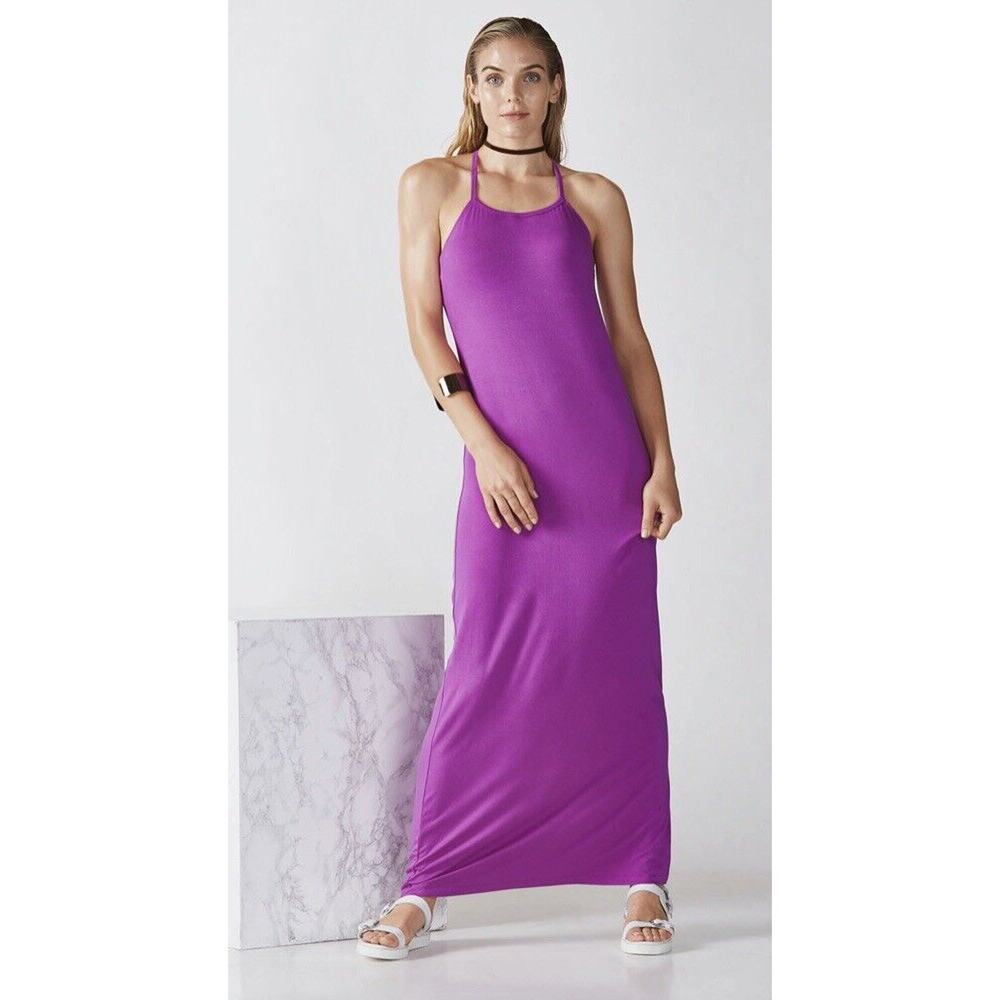 Fabletics Purple Neema Halter Neck Sleeveless Open Back Maxi Dress Size L 10-12